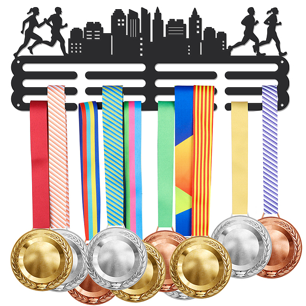 

PandaHall Iron Medal Hanger Holder Display Wall Rack, 3-Line, with Screws, Running, Sports, 150x400mm Iron Sports Black