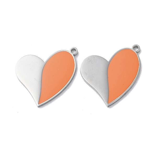 

PandaHall 304 Stainless Steel Pendants, with Enamel, Heart Charm, Stainless Steel Color, 19.5x22x1.5mm, Hole: 1.6mm Stainless Steel+Enamel..., Orange