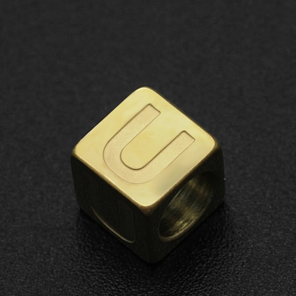 

PandaHall 201 Stainless Steel European Beads, Large Hole Beads, Horizontal Hole, Cube, Golden, Letter.U, 7x7x7mm, Hole: 5mm 201 Stainless...