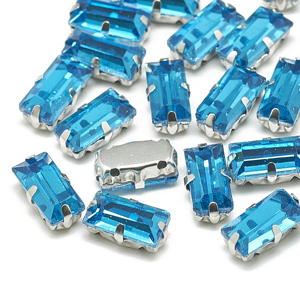 

PandaHall Sew on Rhinestone, Multi-strand Links, Glass Rhinestone, with Brass Prong Settings, Garments Accessories, Faceted, Rectangle..., Cyan