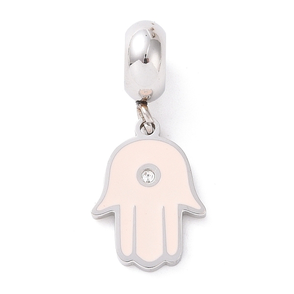 

PandaHall 304 Stainless Steel European Dangle Charms, Large Hole Pendants, with Crystal Rhinestone and Enamel, Hamsa Hand/Hand of Miriam..., Pink