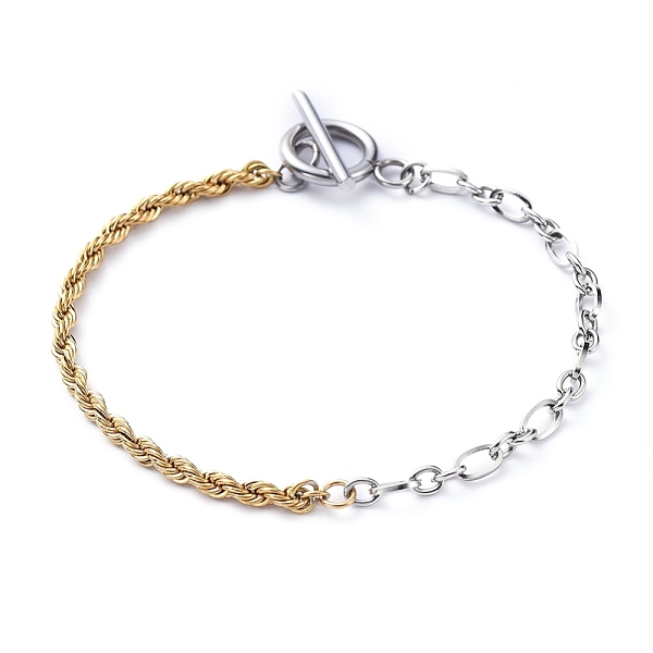 

PandaHall 304 Stainless Steel Chain Bracelets, with Rope Chains, Figaro Chains and Toggle Clasps, Golden & Stainless Steel Color, 7-1/4 inch...