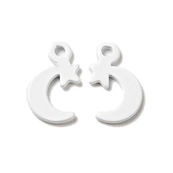 

PandaHall Spray Painted 201 Stainless Steel Charms, Moon with Star Charms, White, 12x7x1mm, Hole: 1.2mm 201 Stainless Steel Moon White