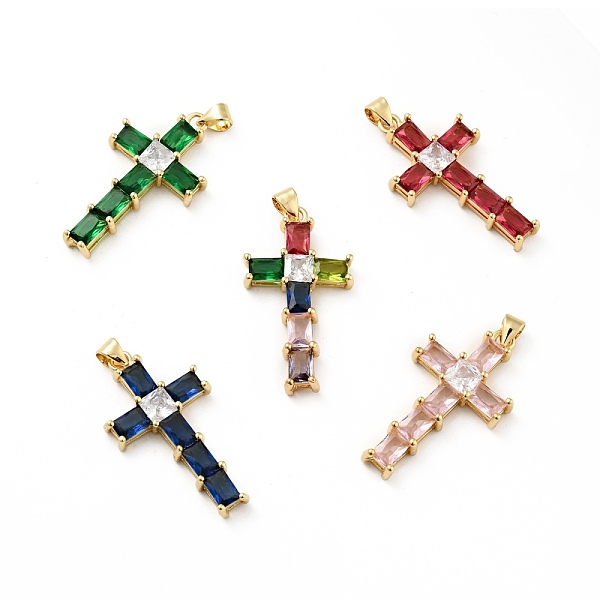 

PandaHall Rack Plating Brass Micro Pave Cubic Zirconia Pendants, Long-Lasting Plated, Lead Free & Cadmium Free, Cross, Real 18K Gold Plated..., Multicolor