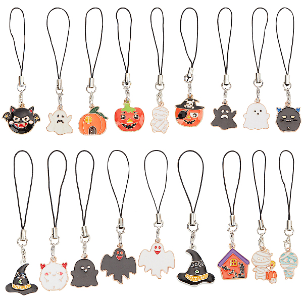 PandaHall CRASPIRE 18 Styles Halloween Enamel Keychains Pumpkin Ghost Bat Haunted House Witch Zombie Hanging Key Chain for Wallet Backpack...