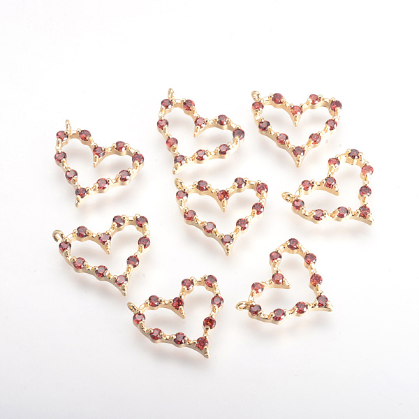 

PandaHall Brass Cubic Zirconia Charms, Heart, Golden, Red, 13.5x15x3mm, Hole: 1mm Brass+Cubic Zirconia Heart Red