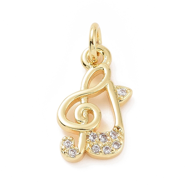 PandaHall Brass Micro Pave Cubic Zirconia Charms, with Jump Ring, Music Note Charm, Golden, 14x8.5x2mm, Hole: 2.8mm Brass+Cubic Zirconia...