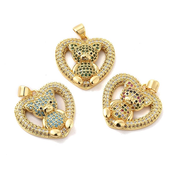 

PandaHall Brass Micro Pave Cubic Zirconia Pendants, Heart with Bear Charms, Golden, Mixed Color, 22x22.5x5.5mm, Hole: 4.5x3.5mm Brass+Cubic..., Multicolor