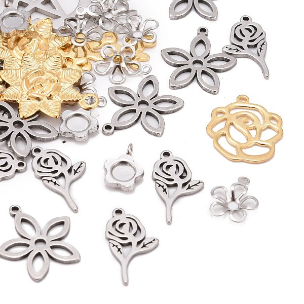 

PandaHall Stainless Steel Pendants, Flower, Mixed Color, 8~39x8~37x0.6~1.7mm, Hole: 1~1.5mm Stainless Steel Flower
