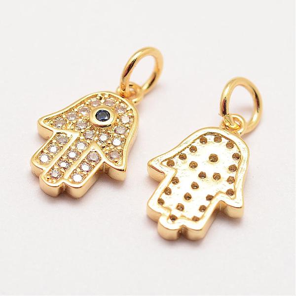 

PandaHall Brass Micro Pave Grade AAA Cubic Zirconia Charms, Long-Lasting Plated, Hamsa Hand/Hand of Fatima/Hand of Miriam, Cadmium Free &...