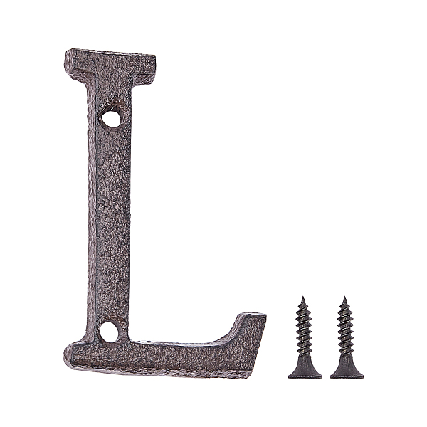 PandaHall Iron Home Address Number, with 2pcs Screw, Letter. L, 75x44x5mm, Hole: 5.4mm Iron Letter L