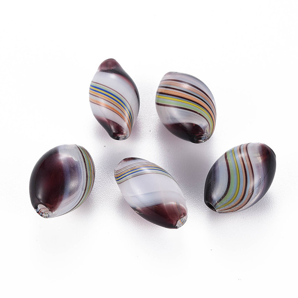 

PandaHall Transparent Handmade Blown Glass Globe Beads, Stripe Pattern, Oval, Coconut Brown, 17~18x10~12mm, Hole: 1~2mm Glass Oval