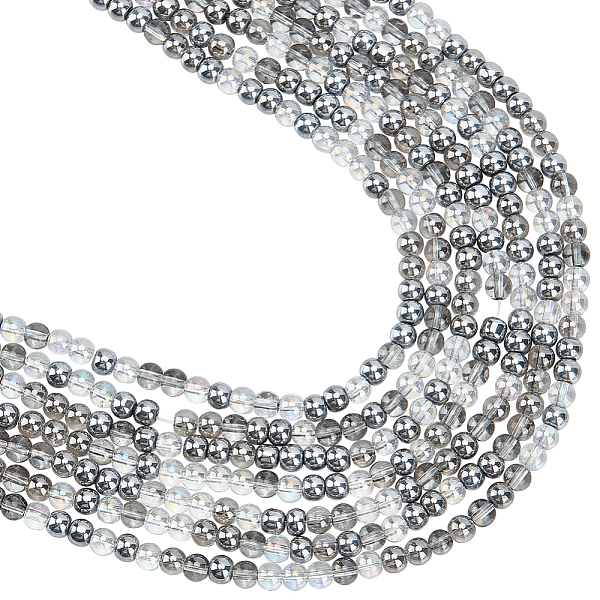 

PandaHall Beebeecraft 8 Strands Transperant Electroplate Glass Beads Strands, AB Color Plated, Round, Gray, 4~4.5mm, Hole: 0.9mm, about...