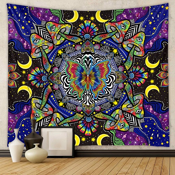 

PandaHall Polyester Butterfly Mushroom Wall Hanging Tapestry, Rectangle Trippy Tapestry for Wall Bedroom Living Room Decoration, Blue...