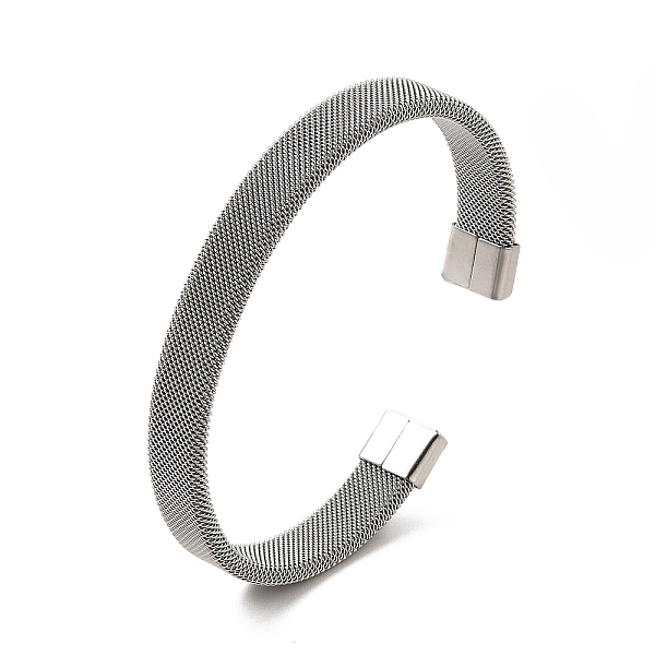 

PandaHall 304 Stainless Steel Flat Mesh Chains Shape Open Cuff Bangle for Women, Stainless Steel Color, Inner Diameter: 2x2-1/2 inch...