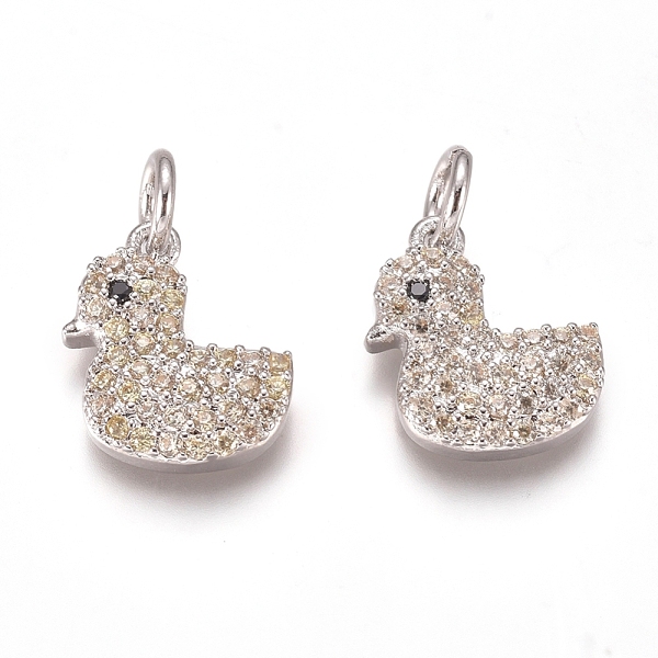 

PandaHall Brass Micro Pave Cubic Zirconia Charms, with Jump Rings, Duck, Clear & Black, Platinum, 12x10.5x3mm, Hole: 3mm Brass+Cubic...