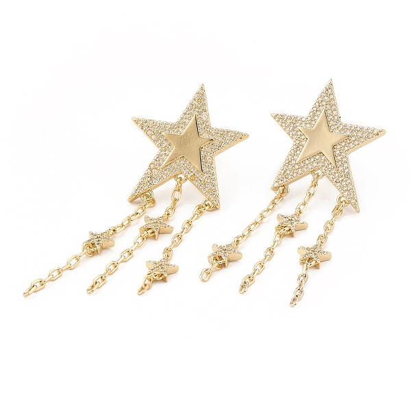 

PandaHall Rack Plating Brass Micro Pave Clear Cubic Zirconia Dangle Earrings, Cadmium Free & Lead Free, Long-Lasting Plated, Star, Real 18K...