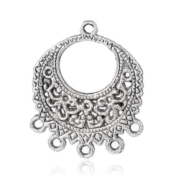 

PandaHall Tibetan Style Alloy Chandelier Links, Flat Round, Antique Silver, 32x27x1.5mm, Hole: 2mm Alloy Flat Round