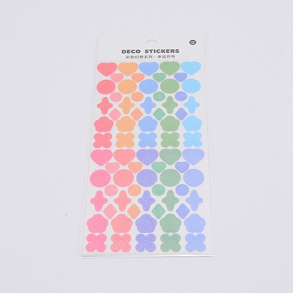 

PandaHall Waterproof Laser Plastic Self Adhesive Stickers, Mixed Shapes, Colorful, 0.6~1.1x0.6~1.1cm, 74pcs/sheet Plastic Rectangle