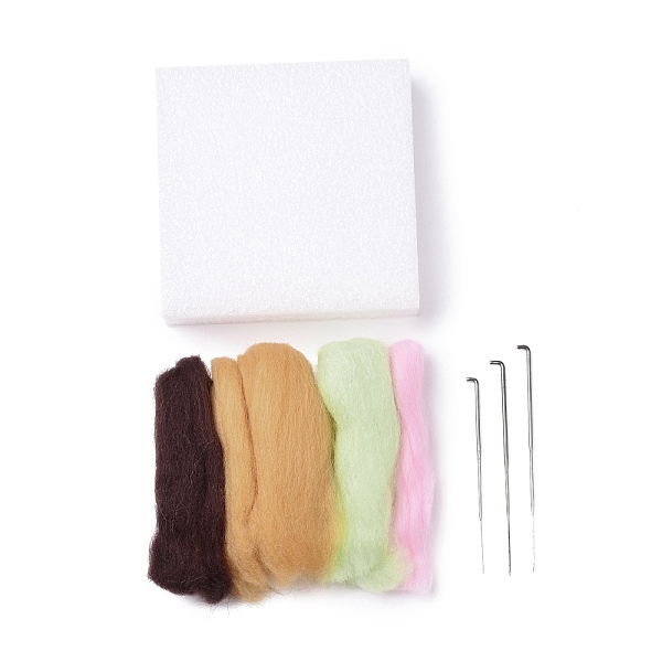 

PandaHall Cactus Needle Felting Kit, including Instructions, 1Pc Foam, 3Pcs Needles, 4 Colors Wool, Mixed Color Wool Multicolor