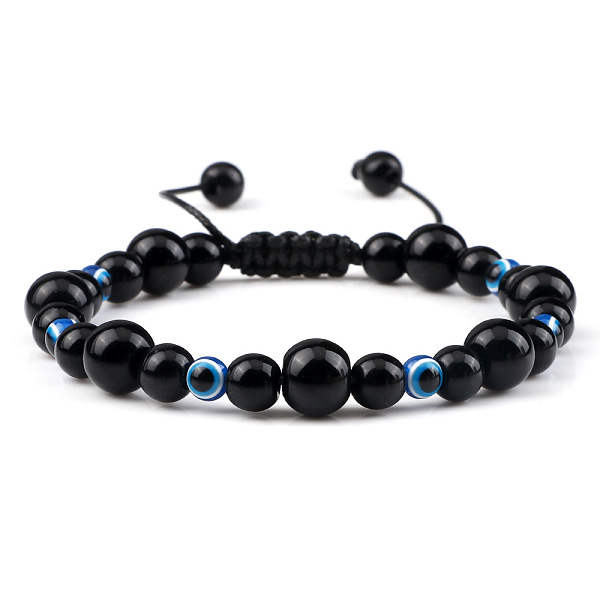 Round Natural Obsidian Braided Beaded Bracelets