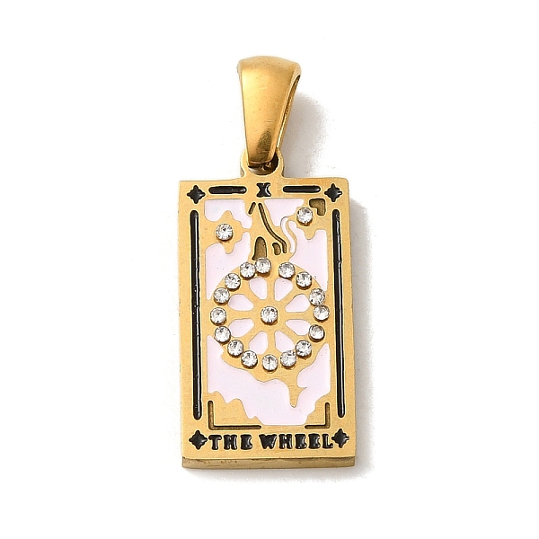 

PandaHall 304 Stainless Steel Pendants, with Enamel and Glass Rhinestone, Rectangle with Tarot Charm, Golden, Pink, 19x10.5x2.5mm, Hole...