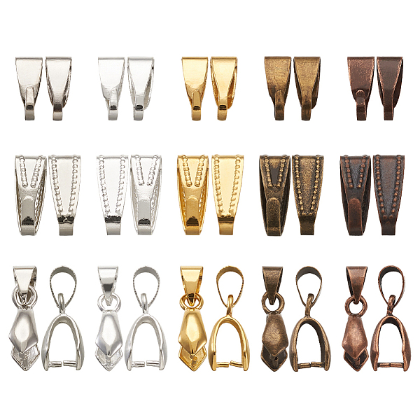

PandaHall Brass Snap on Bails and Ice Pick Pinch Bails, for Pendant Making, Mixed Color, 10.8x7.4x1.8cm, 480pcs/box Brass