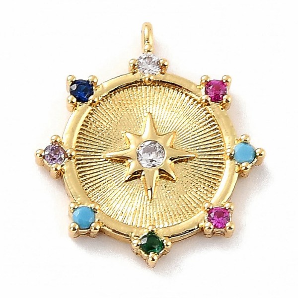 

PandaHall Eco-Friendly Brass Micro Pave Cubic Zirconia Pendants, Cadmium Free & Lead Free, Round, Real 18K Gold Plated, 17x15x2.5mm, Hole...