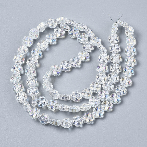 

PandaHall Electroplate Glass Beads Strands, AB color, Plum Blossom, Clear AB, 8x8.5x4mm, Hole: 0.9mm, about 75~76pcs/strand, 23.62..., White
