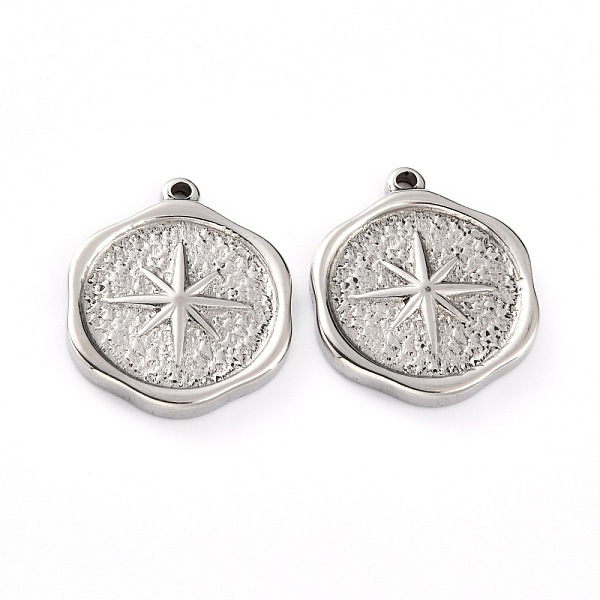 

PandaHall 304 Stainless Steel Pendants, Flat Round with Star, Stainless Steel Color, 20x16x3mm, Hole: 2mm 304 Stainless Steel Flat Round