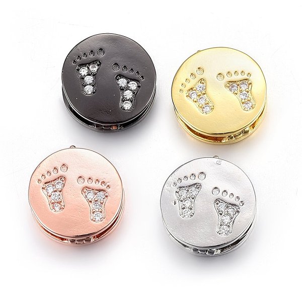 

PandaHall Brass Micro Pave Cubic Zirconia Slide Charms, Long-Lasting Plated, Cadmium Free & Nickel Free & Lead Free, Flat Round with..., Clear