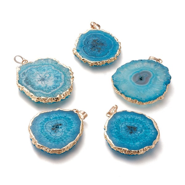 

PandaHall Dyed Natural Druzy Solar Quartz Crystal Pendants, Edge Plated, with Brass Bails, Sunflower, Golden, Deep Sky Blue...
