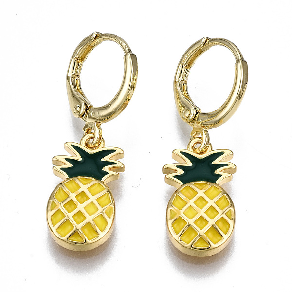 

PandaHall Brass Enamel Huggie Hoop Earrings, Nickel Free, Pineapple, Real 16K Gold Plated, Yellow, 29.5x9.5mm, Pin: 1mm Brass Fruit Yellow