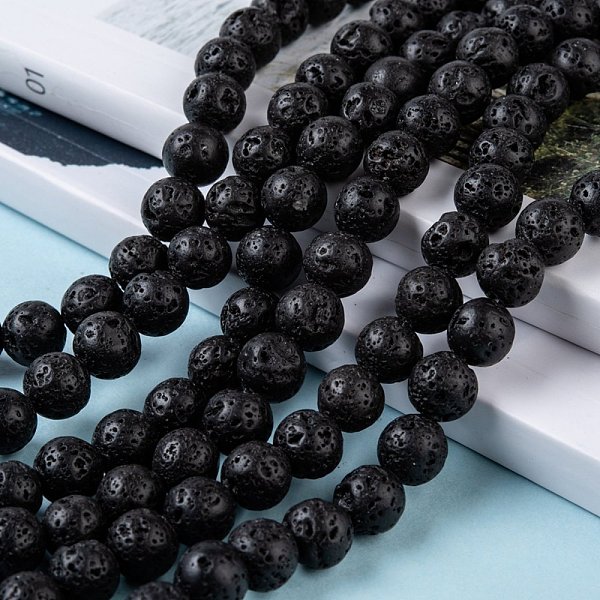 

PandaHall Natural Lava Rock Stone Bead Strands, Round, 8mm, Hole: 1mm, about 50pcs/strand, 15.7 inch Lava Rock Round Black