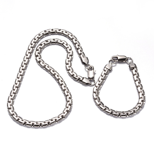 

PandaHall 304 Stainless Steel Box Chain Necklaces and Bracelets Jewelry Sets, with Lobster Claw Clasps, Stainless Steel Color, 17.9 inch...
