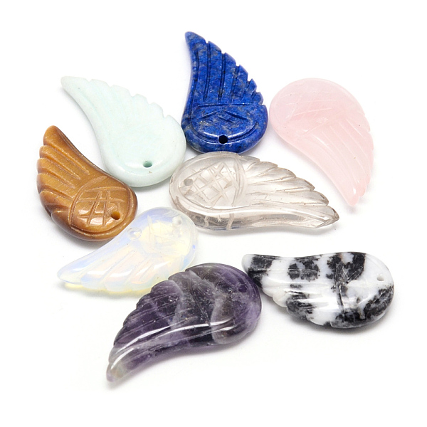 

PandaHall Natural & Synthetic Mixed Stone Pendants, Wing, 25~32x13~16x5~6.5mm, Hole: 1mm Mixed Stone Wing