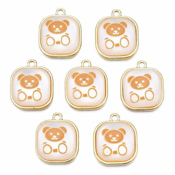 

PandaHall Resin Pendants, with Light Gold Plated Alloy, Cadmium Free & Nickel Free & Lead Free, Square with Bear, Sandy Brown, 17x14x5mm...