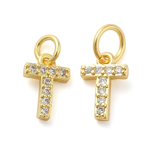 

PandaHall Brass Micro Pave Cubic Zirconia Pendants, with Jump Ring, Letter T, 9x6x1.5mm, Hole: 3.6mm Brass+Cubic Zirconia Letter T Clear