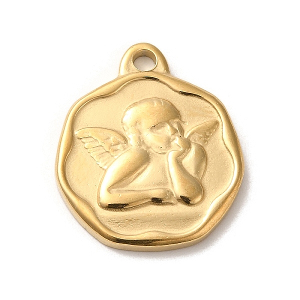 

PandaHall 304 Stainless Steel Pendants, Flat Round with Angel Charms, Real 14K Gold Plated, 21x18x2.5mm, Hole: 2mm 304 Stainless Steel Flat...