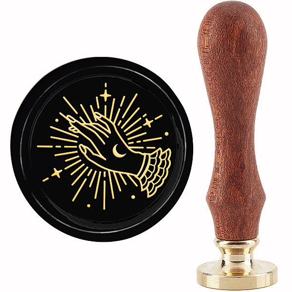 PandaHall CRASPIRE Glowing Hands Wax Seal Stamp Vintage Sealing Wax Stamps 30mm Removable Brass Head with Wood Handle for Wedding...