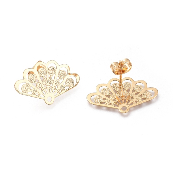 

PandaHall Brass Stud Earring Findings, with Ear Nuts, Earring Backs, Fan, Real 18K Gold Plated, 14.5x23.7x0.5mm, Hole: 1.6mm, Pin: 0.8mm...
