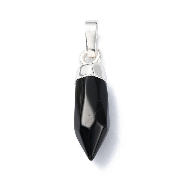 

PandaHall Natural Black Onyx(Dyed & Heated) Pendants, Faceted Cone Charms with Rack Plating Platinum Plated Brass Snap on Bails, Cadmium...