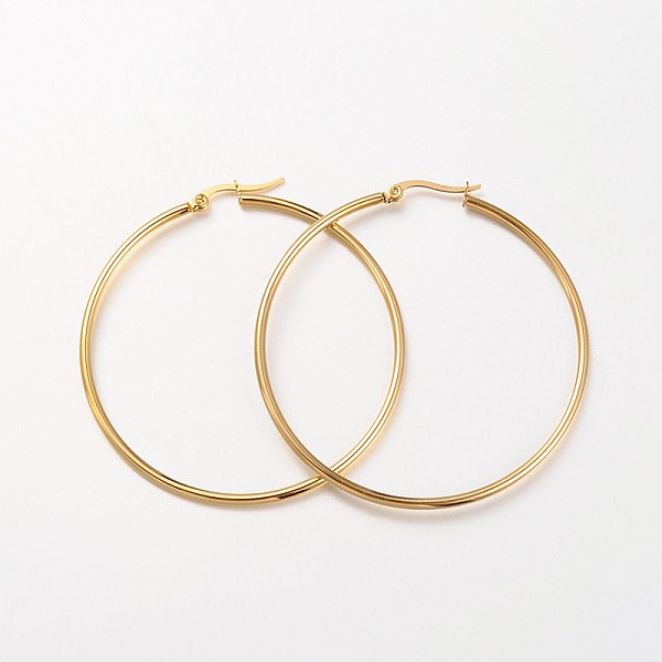 

PandaHall 304 Stainless Steel Hoop Earrings, Hypoallergenic Earrings, Ring Shape, Real 18K Gold Plated, 55x2mm, 12 Gauge, Pin: 1x0.7mm 304...