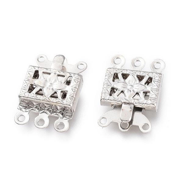 

PandaHall Brass Multi-strand Box Clasps, Triple Necklace Layering Clasps, 3-Strands, 6 Holes, Rectangle, Platinum, 15x10x3mm, Hole: 1mm...