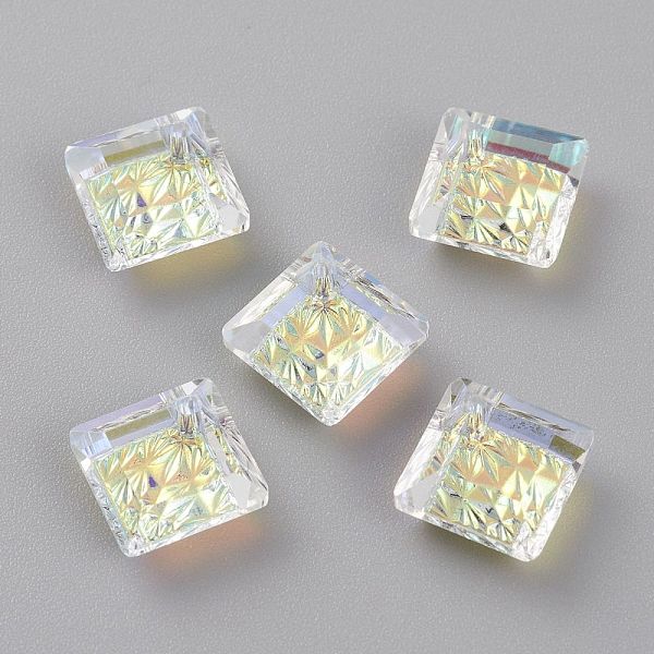 

PandaHall Embossed Glass Rhinestone Pendants, Abnormity Embossed Style, Rhombus, Faceted, Crystal AB, 13x13x5mm, Hole: 1.2mm, Diagonal..., Clear