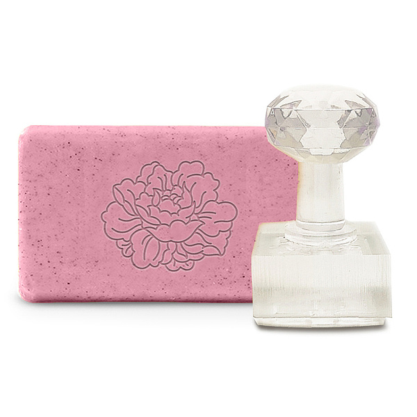 PandaHall Plastic Stamps, DIY Soap Molds Supplies, Square, Flower Pattern, 31x26mm Plastic Flower