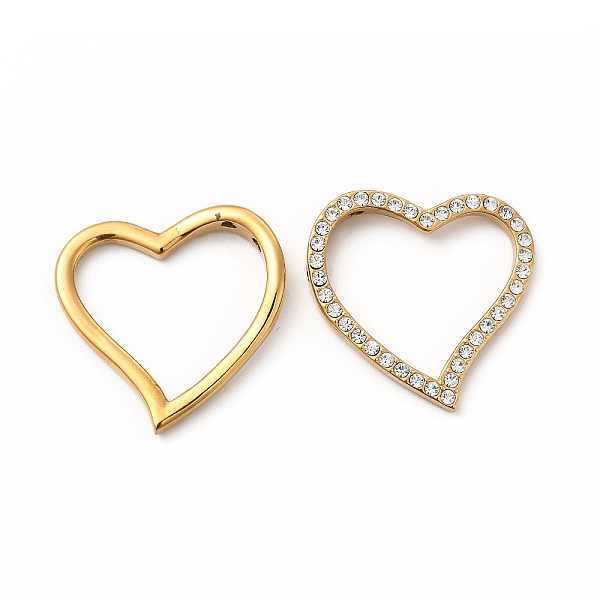 

PandaHall Ion Plating(IP) 304 Stainless Steel Linking Rings, with Rhinestone, Heart, Real 14K Gold Plated, 31.5x32x5mm, Inner Diameter..., Clear