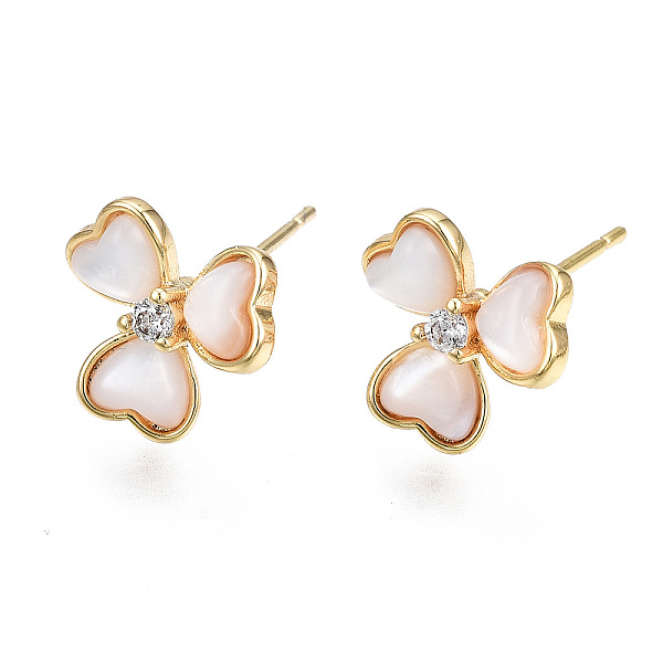 

PandaHall Brass Micro Pave Clear Cubic Zirconia Earring Findings, with Shell, Nickel Free, Flower, Real 18K Gold Plated, 11x11mm, Hole: 1mm...