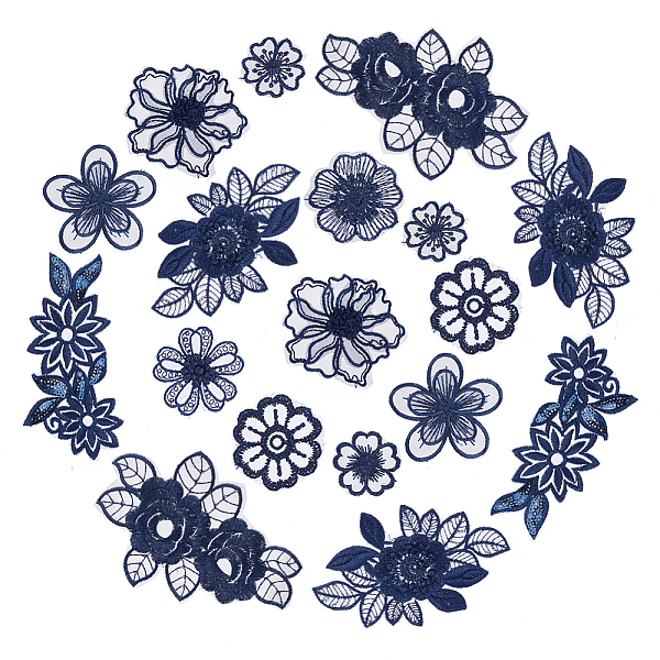 

PandaHall AHANDMAKER 20 Pcs 3D Flower Lace Embroidery Appliques, Floral Sew On Patches Dark Blue Cherry Blossom Wreath Lace Patch Fabric for...