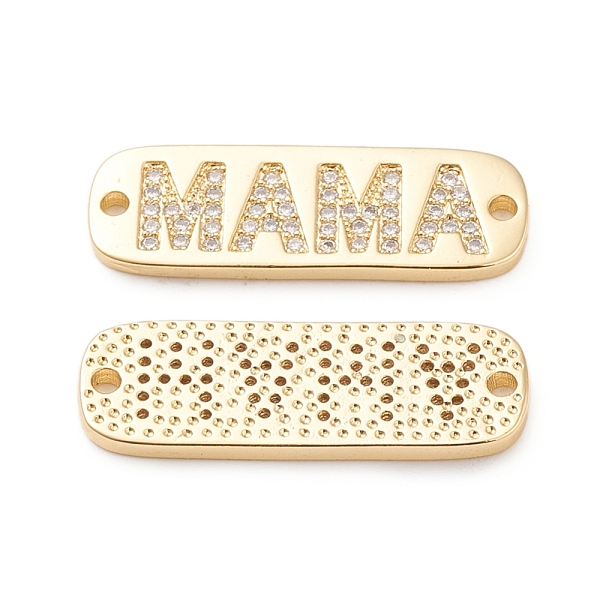 

PandaHall Brass Micro Pave Cubic Zirconia Links, Long-Lasting Plated, Rectangle with Words Mama, for Mother' Day, Clear, Real 18K Gold...